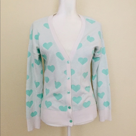 Love Culture Sweaters - White Cardigan With Blue Hearts